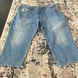 Abercrombie & Fitch Light Blue High Rise Mom Jeans cropped.